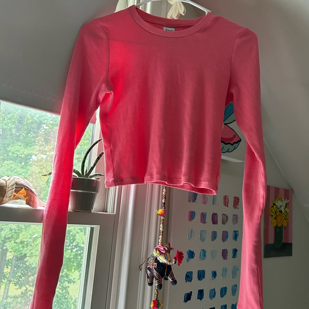 Aritzia Tna Rare Pink Color Long Sleeve Cropped Shirt